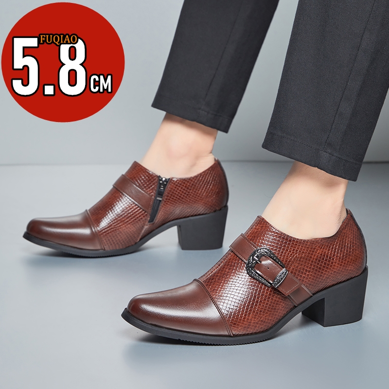 Men'S Formal Style - ヴィンテージスタイルメンズハイヒールレザーシューズスネークパターンファッション通気性快適な身長増加フォーマル結婚式オックスフォード