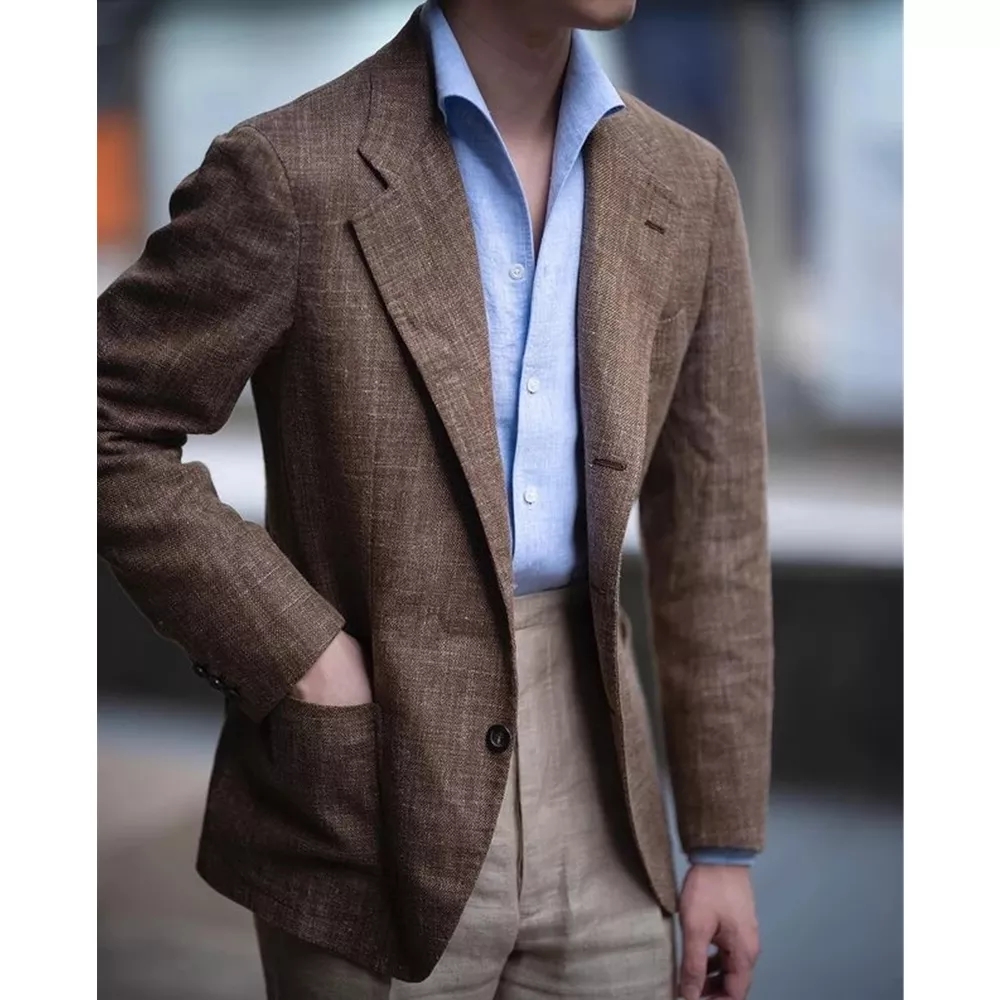 Khaki Formal Wear Men - メンズテーラーメイドブラウンスーツ、カーキパンツ、ブレザーパンツ、ウェディングウェア、ジャケット、パーティーウェア、2個
