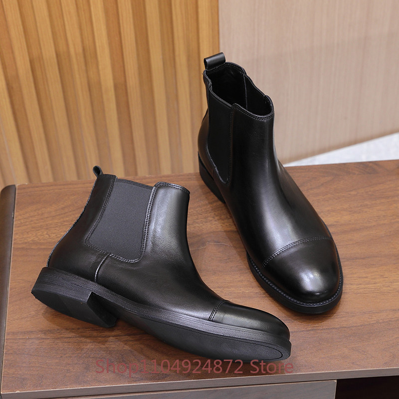 Men'S Formal Style - 高品質チェルシーブーツ男性ビジネスフォーマルハイトップ革靴男性ラウンドトゥ英国スタイルワークオートバイアンクルブーツ