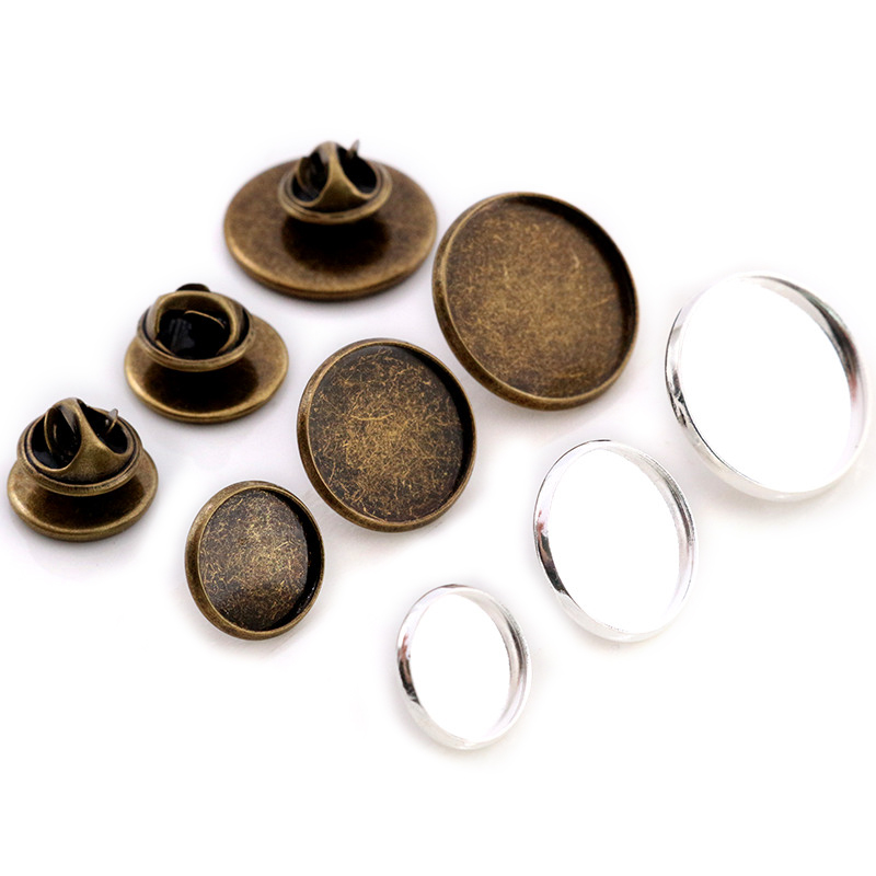 Cufflinks Silver Set - シルバーメッキブロンズ素材ブローチ,カボションベース,ブランクカフリンクスペーサーセット,タイタック,インナーサイズ12〜20mm,10個