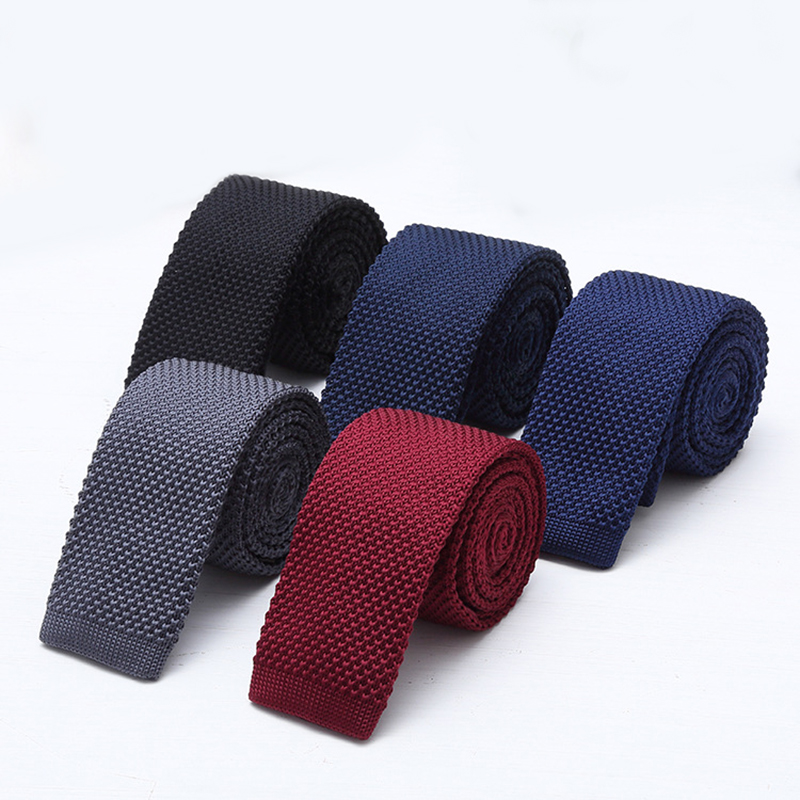 Men Formal Wear With Tie - 6cm幅の無地黒白ニットネクタイ メンズ フォーマルファッション ニットグレー ブルーネクタイ カジュアルネッカチーフ
