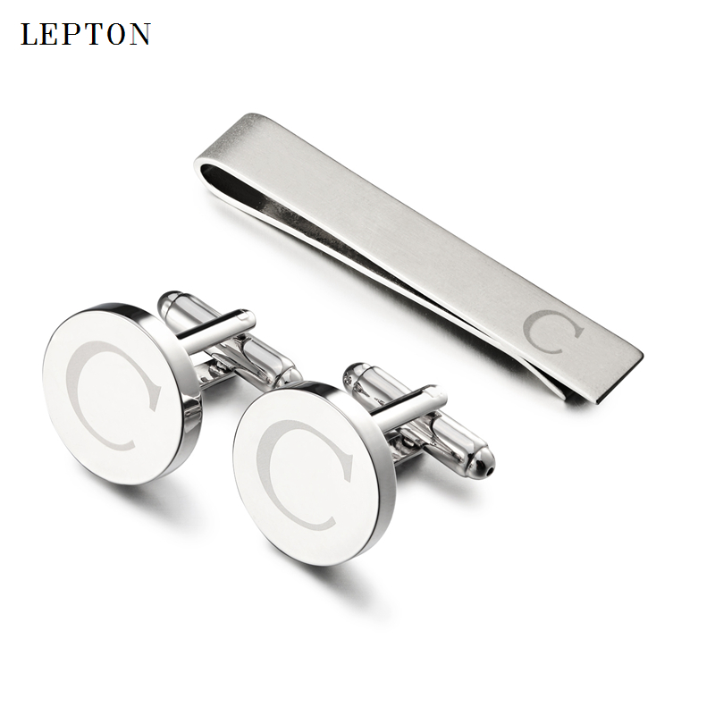 Cufflinks Silver Set - メンズシルバーカラーのC字型カフスボタン＆タイクリップセット、アルファベットCの文字が入ったカフスボタン、男性用シャツのカフスボタン、ホットセール中