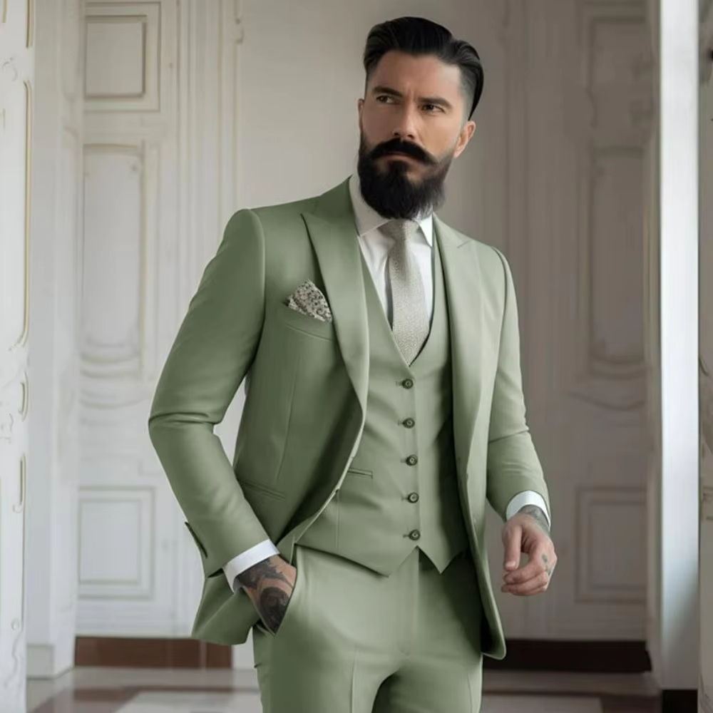Khaki Formal Wear Men - カーキメンズタキシード結婚式のスーツ男性用オーダーメイド新郎着用フォーマルファッション男性スーツプロムパーティーブレザー+パンツ+ベスト