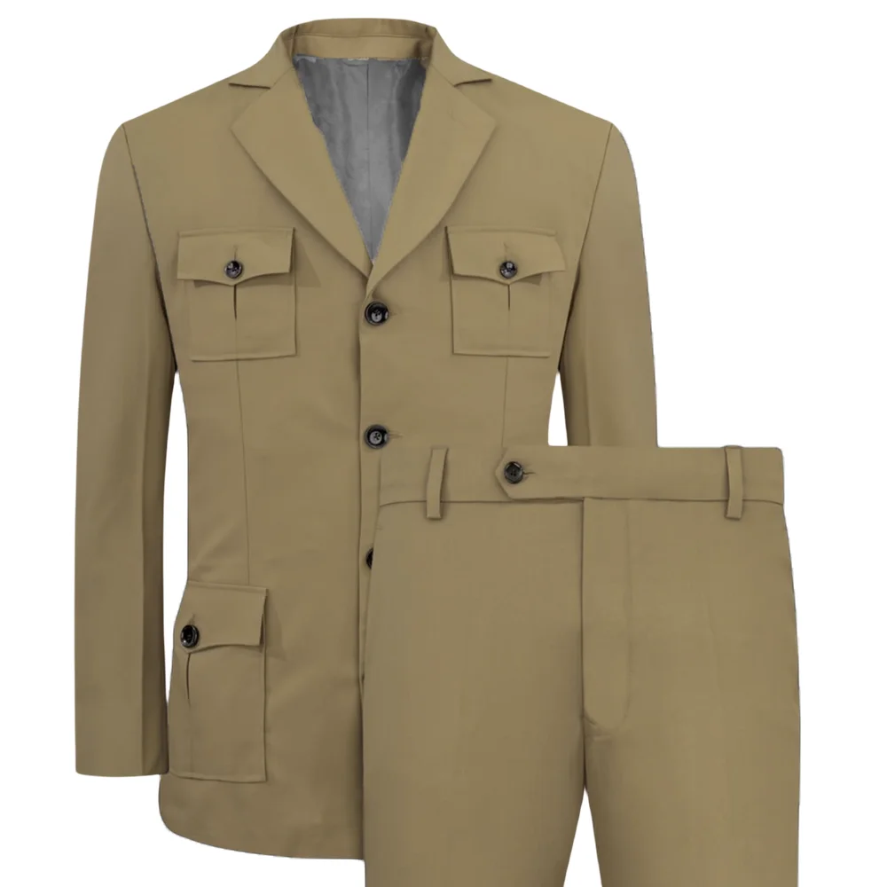 メンズスーツ Jakcet カジュアルカーキ 2 ピースブレ - Khaki Formal Wear Men のレビューと価格
