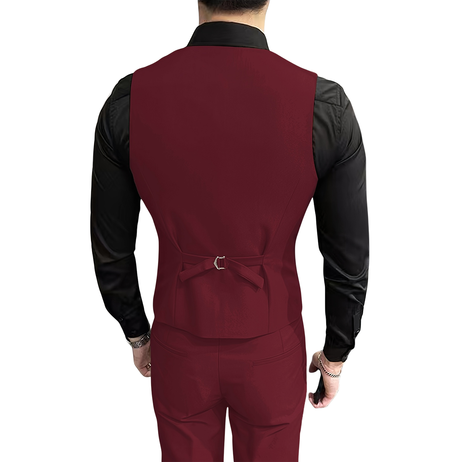 メンズ バーガンディ 2ピース ベストスーツ レギュラーフィ - Men Formal Wear Outfits のレビューと価格