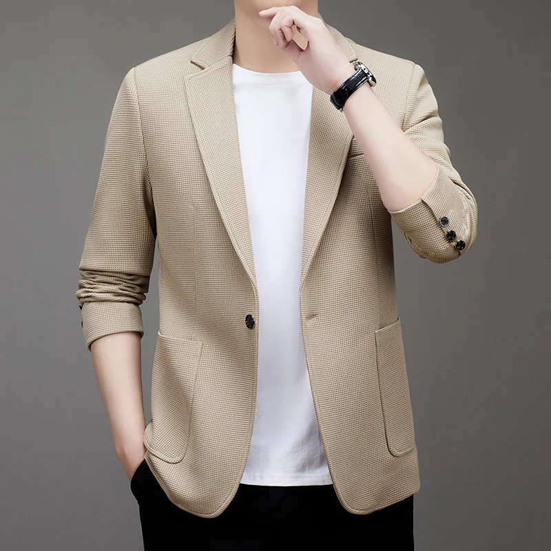 メンズ・ワンボタンスーツ、新作、無地、ワッフル生地、ビジネス - Men Formal Wear Clothes のレビューと価格