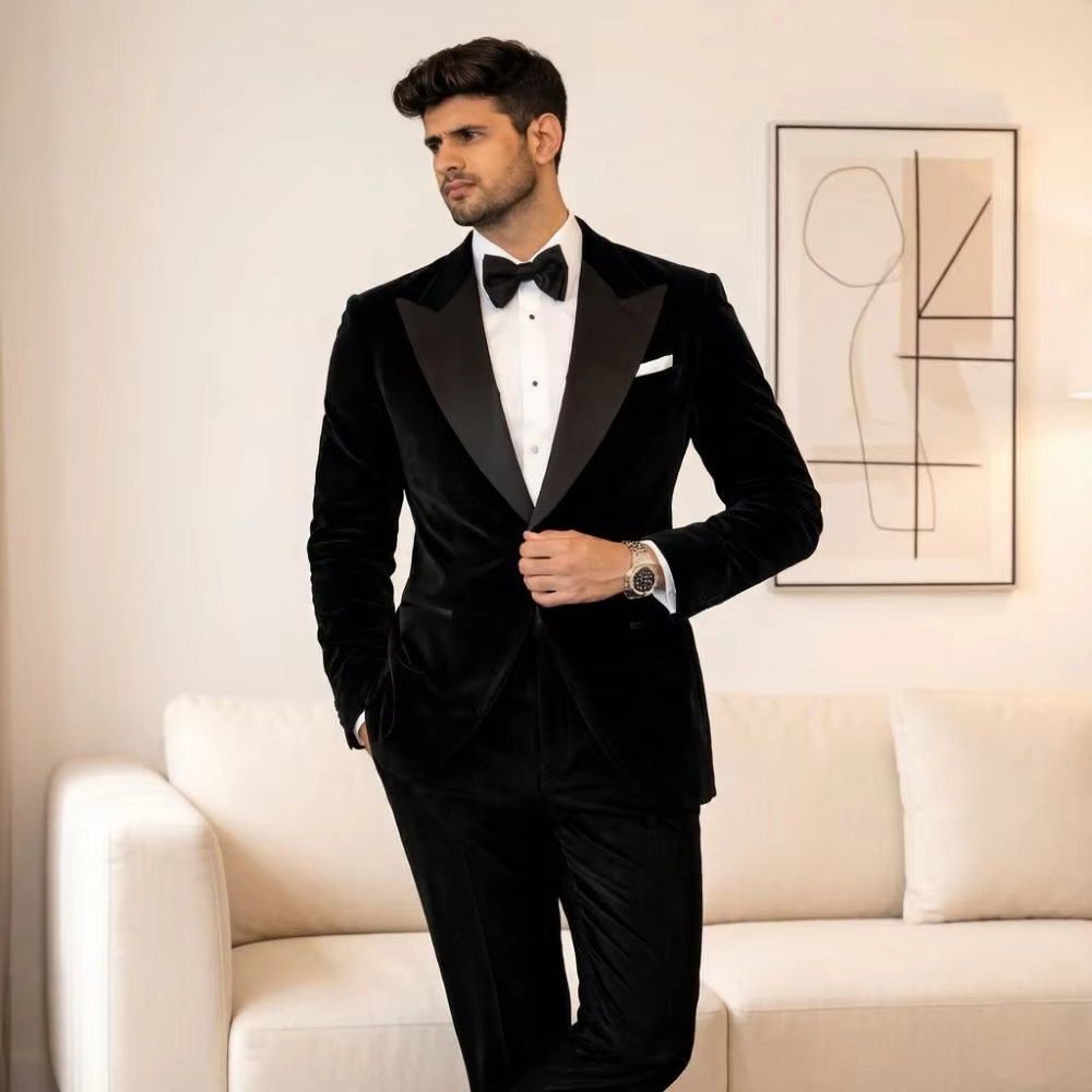 メンズベルベットスーツ スリムフィット 2ピース カスタムウ - Men Formal Wear Fashion のレビューと価格