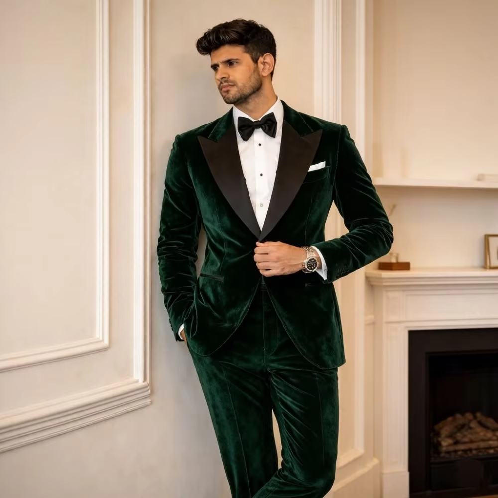 メンズベルベットスーツ スリムフィット 2ピース カスタムウ - Men Formal Wear Fashion のレビューと価格