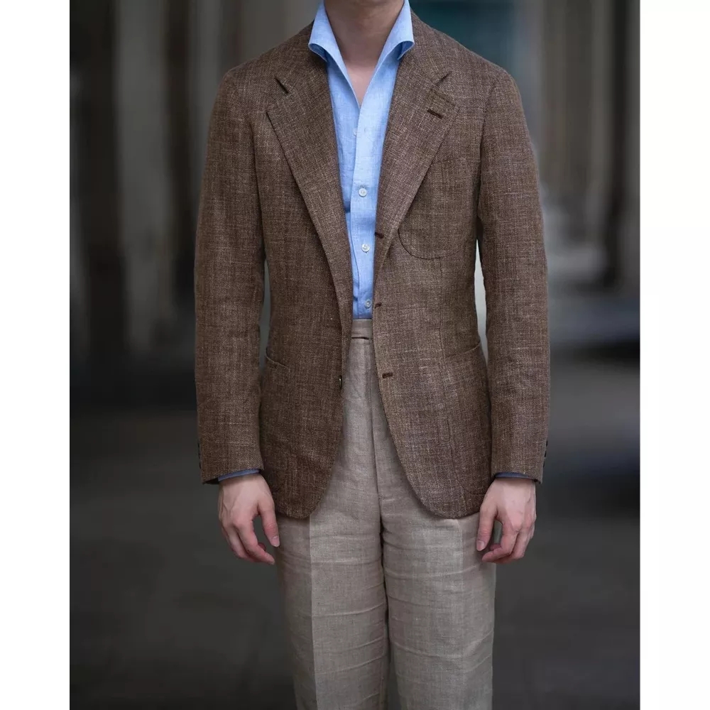 メンズテーラーメイドブラウンスーツ、カーキパンツ、ブレザーパ - Khaki Formal Wear Men のレビューと価格