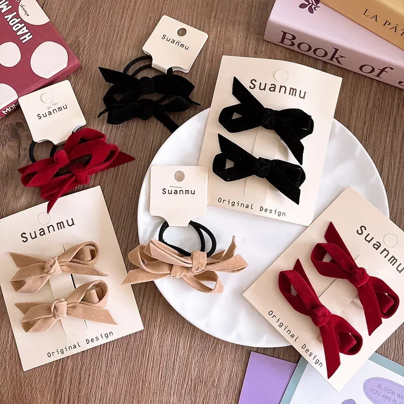 2 ピース/セット韓国ベルベットの髪の弓セット子供女の子プリ - Tie Bar Clip のレビューと価格