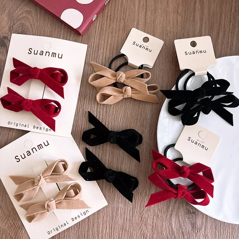 2 ピース/セット韓国ベルベットの髪の弓セット子供女の子プリ - Tie Bar Clip のレビューと価格