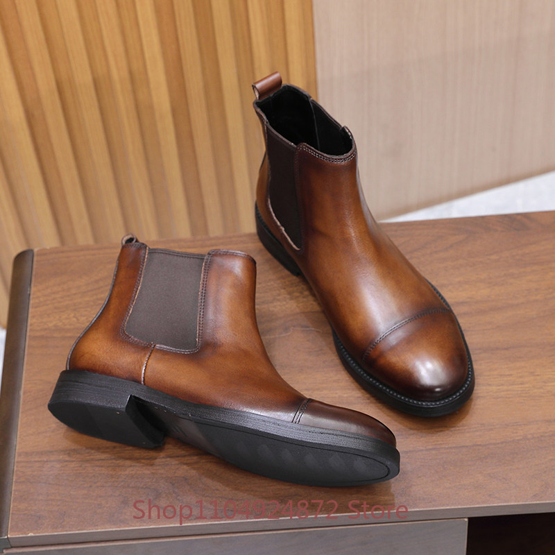 高品質チェルシーブーツ男性ビジネスフォーマルハイトップ革靴男 - Men'S Formal Style のレビューと価格