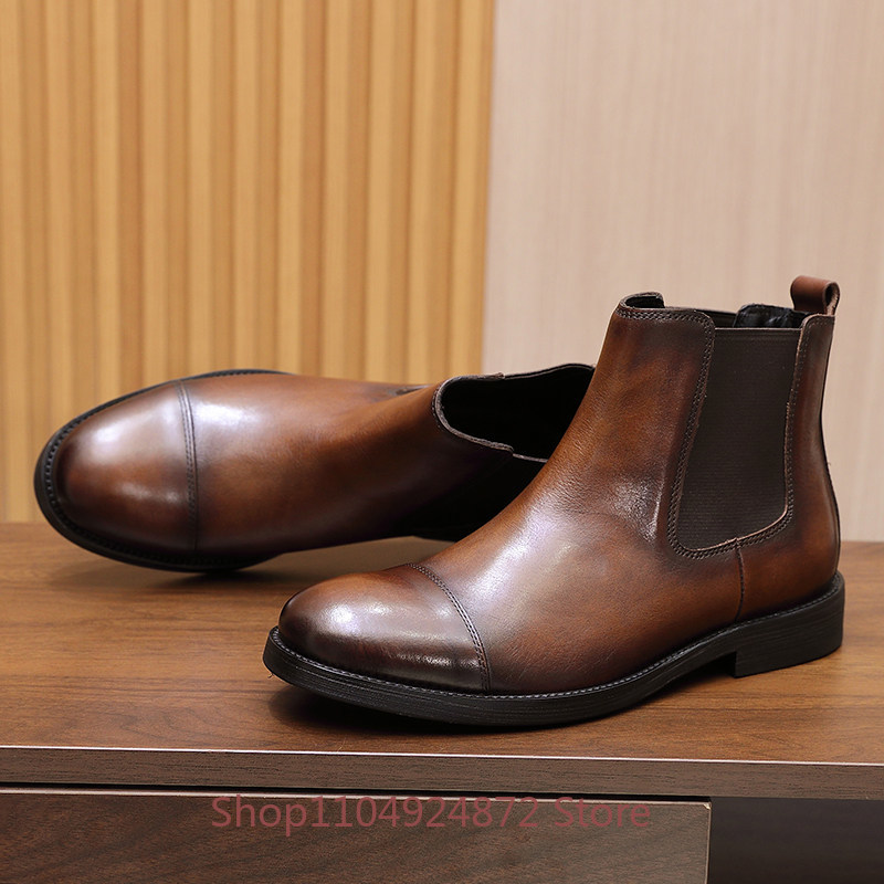 高品質チェルシーブーツ男性ビジネスフォーマルハイトップ革靴男 - Men'S Formal Style のレビューと価格