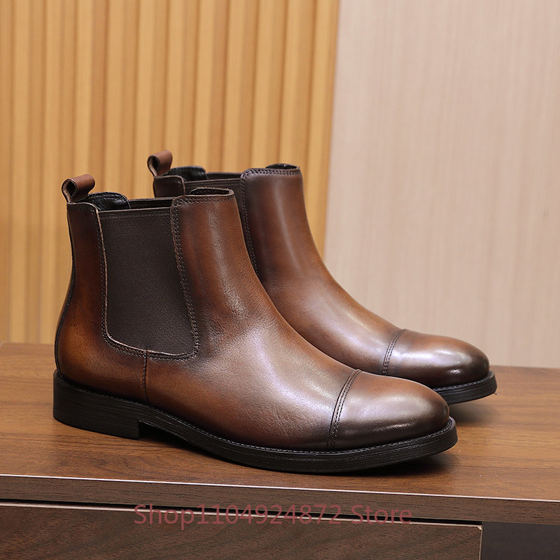 高品質チェルシーブーツ男性ビジネスフォーマルハイトップ革靴男 - Men'S Formal Style のレビューと価格