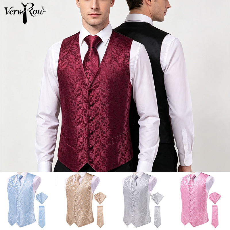 VerveRow メンズ バーガンディ 花柄ジャカード スー - Men Formal Wear With Tie のレビューと価格