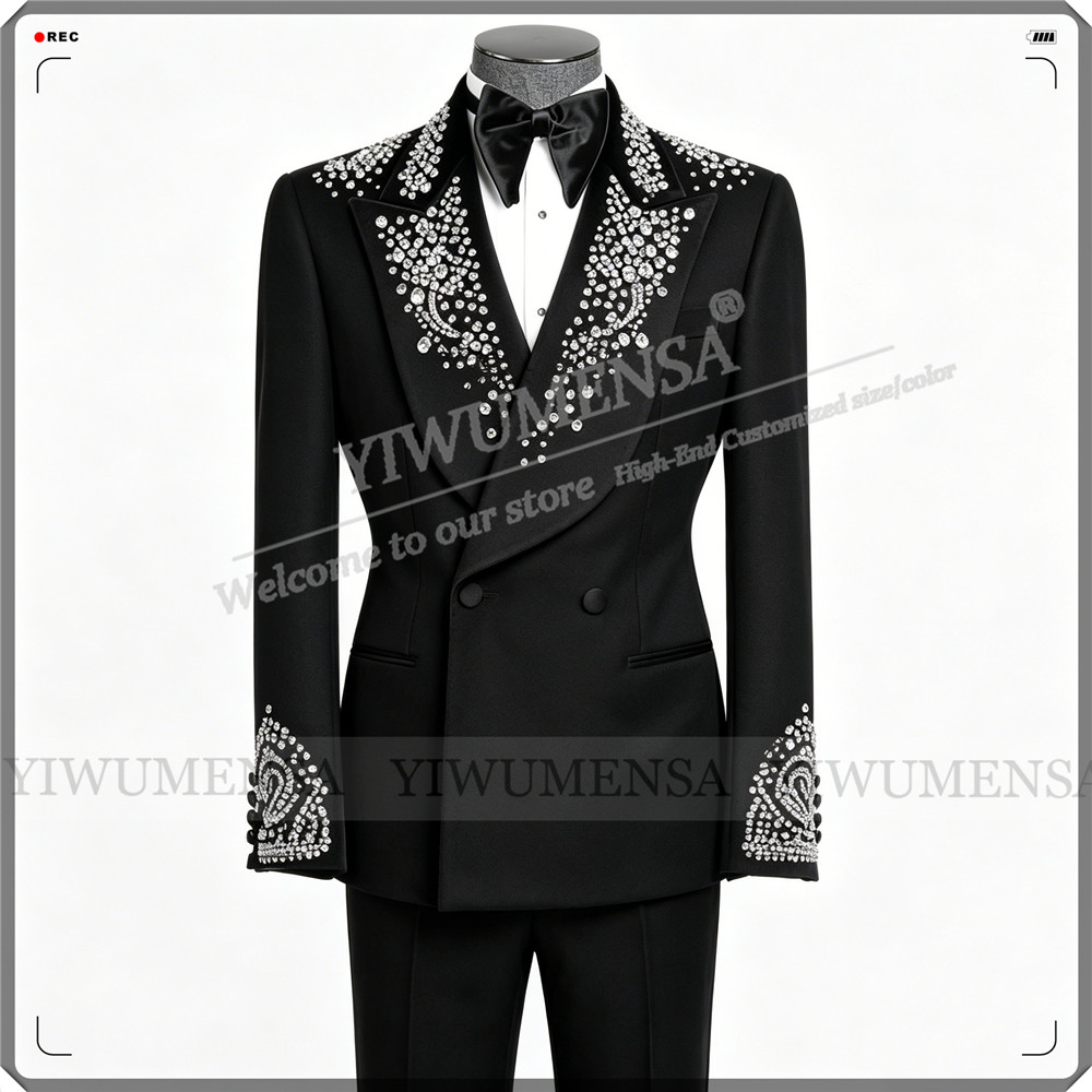 高級結婚式のスーツ男性用ラインストーンビーズジャケットパンツ - Men Formal Wear Outfits のレビューと価格
