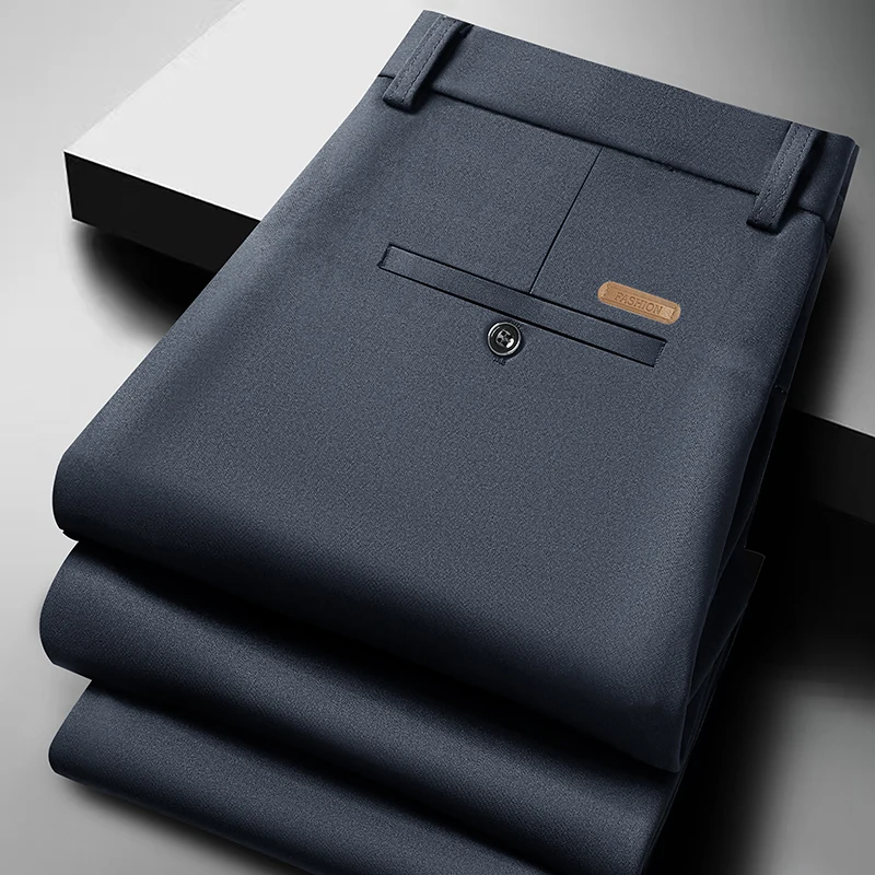 メンズカジュアルロング丈ビジネスパンツミニレザーパッチディテ - Men Formal Wear Outfits のレビューと価格