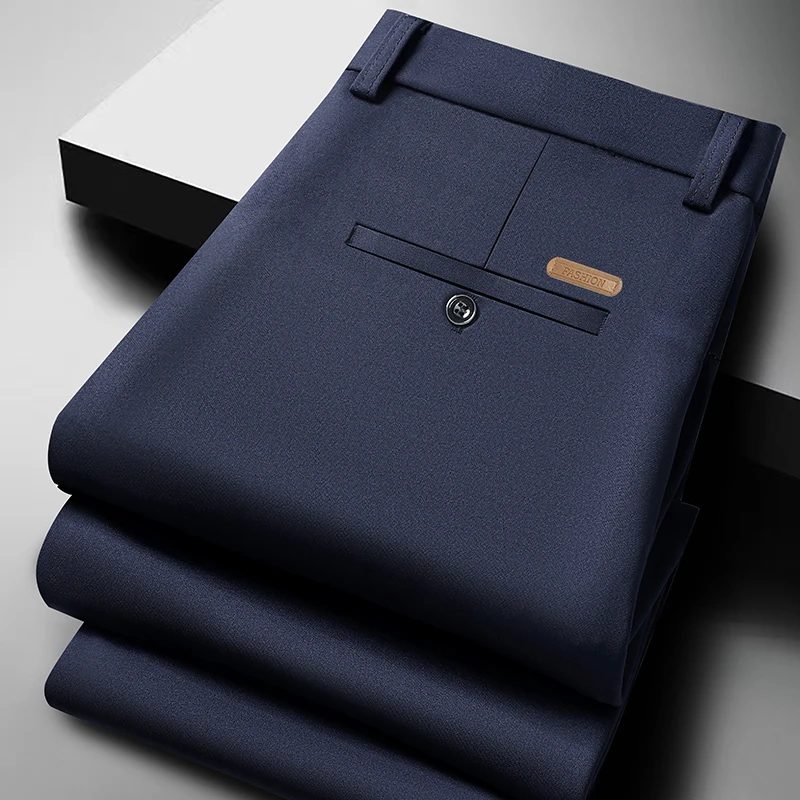 メンズカジュアルロング丈ビジネスパンツミニレザーパッチディテ - Men Formal Wear Outfits のレビューと価格