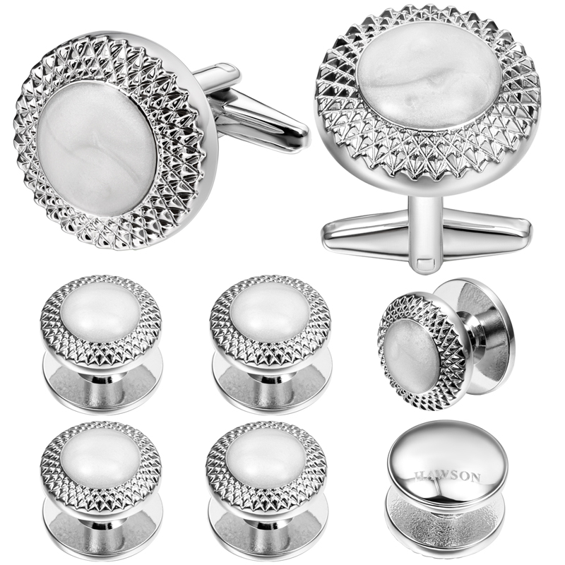 HAWSON シルバーメッキオパールシェルインレイカフスボタ - Cufflinks Silver Set のレビューと価格