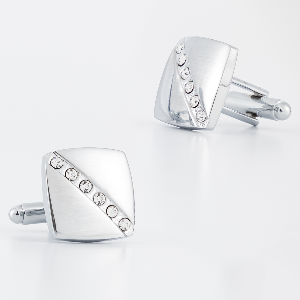 メンズファッション ダイヤモンドシルバー カフスボタンとタイ - Cufflinks Silver Set のレビューと価格