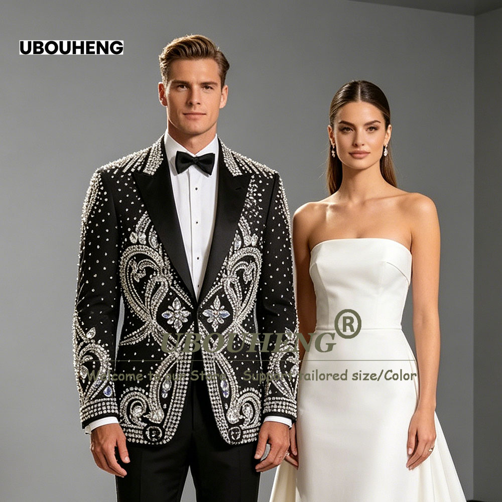 絶妙な結婚式のスーツ男性用ダイヤモンドビーズプロムブレザーカ - Men Formal Wear Outfits のレビューと価格