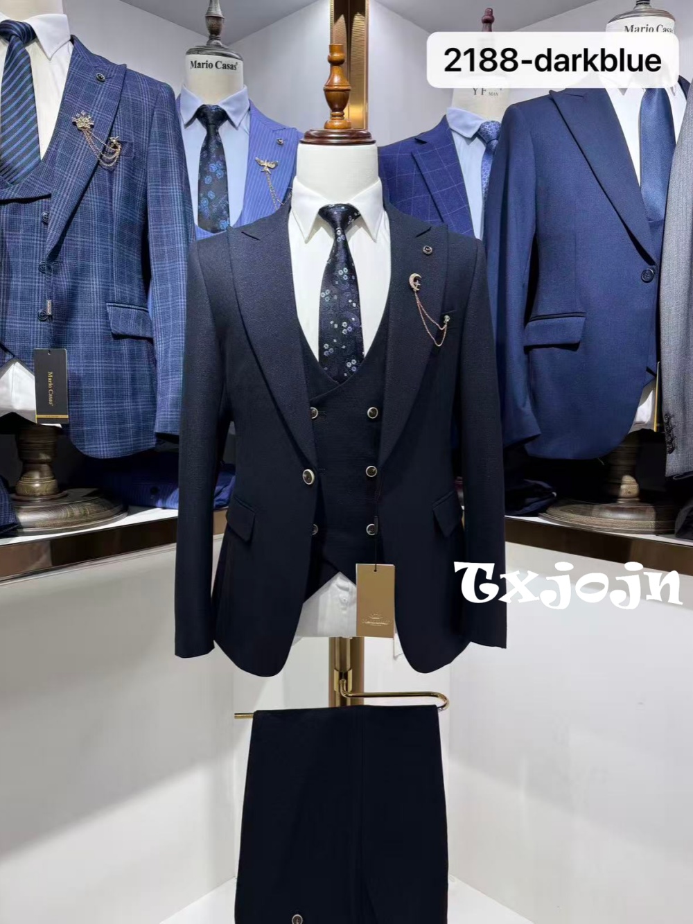 ダークブルー メンズフォーマルスーツ3点セット ビジネスオフ - Men Formal Wear Clothes のレビューと価格