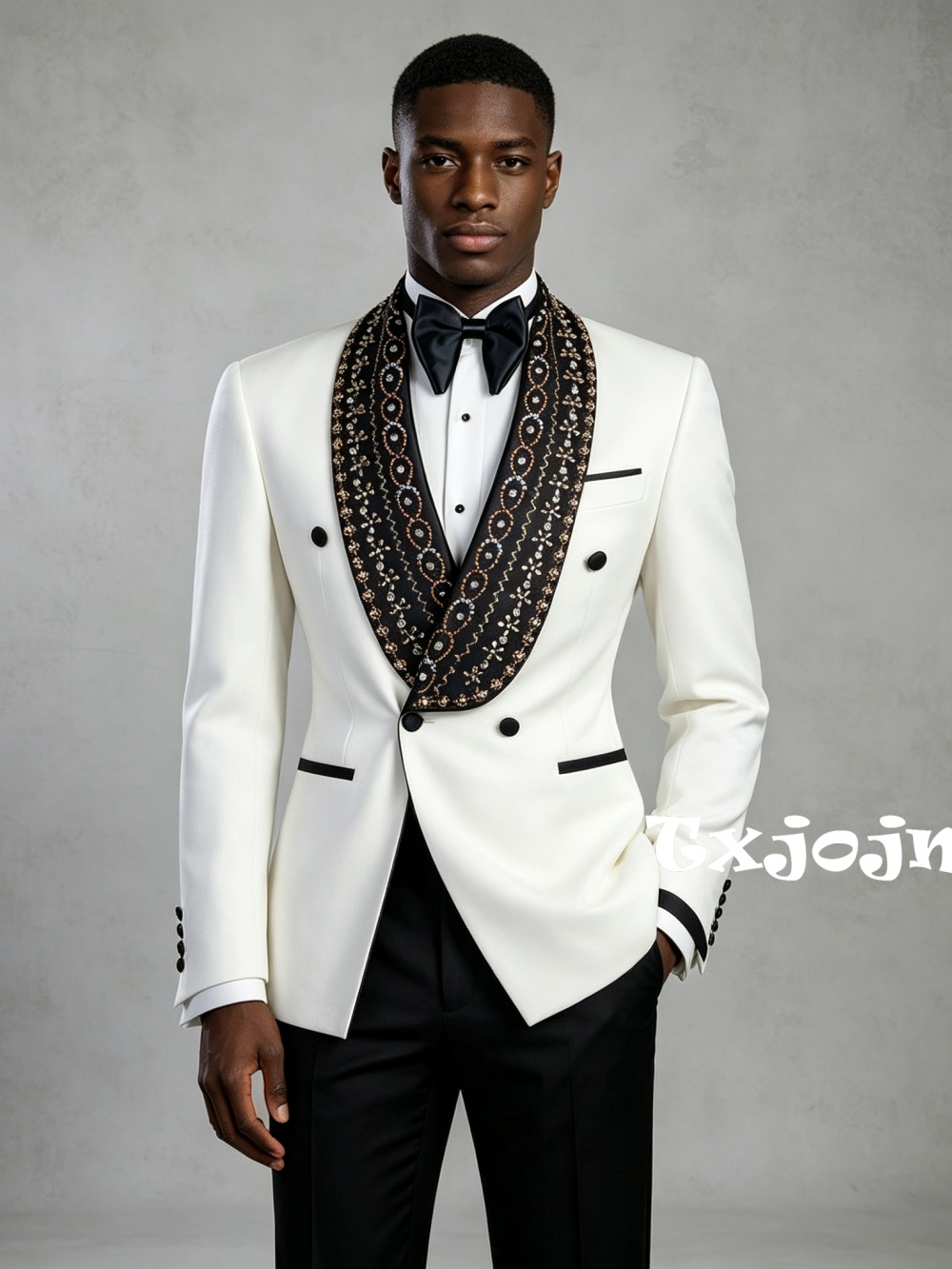ダブルブレストメンズゴールデンビーズスーツセット 2ピース  - Men Formal Wear Outfits のレビューと価格