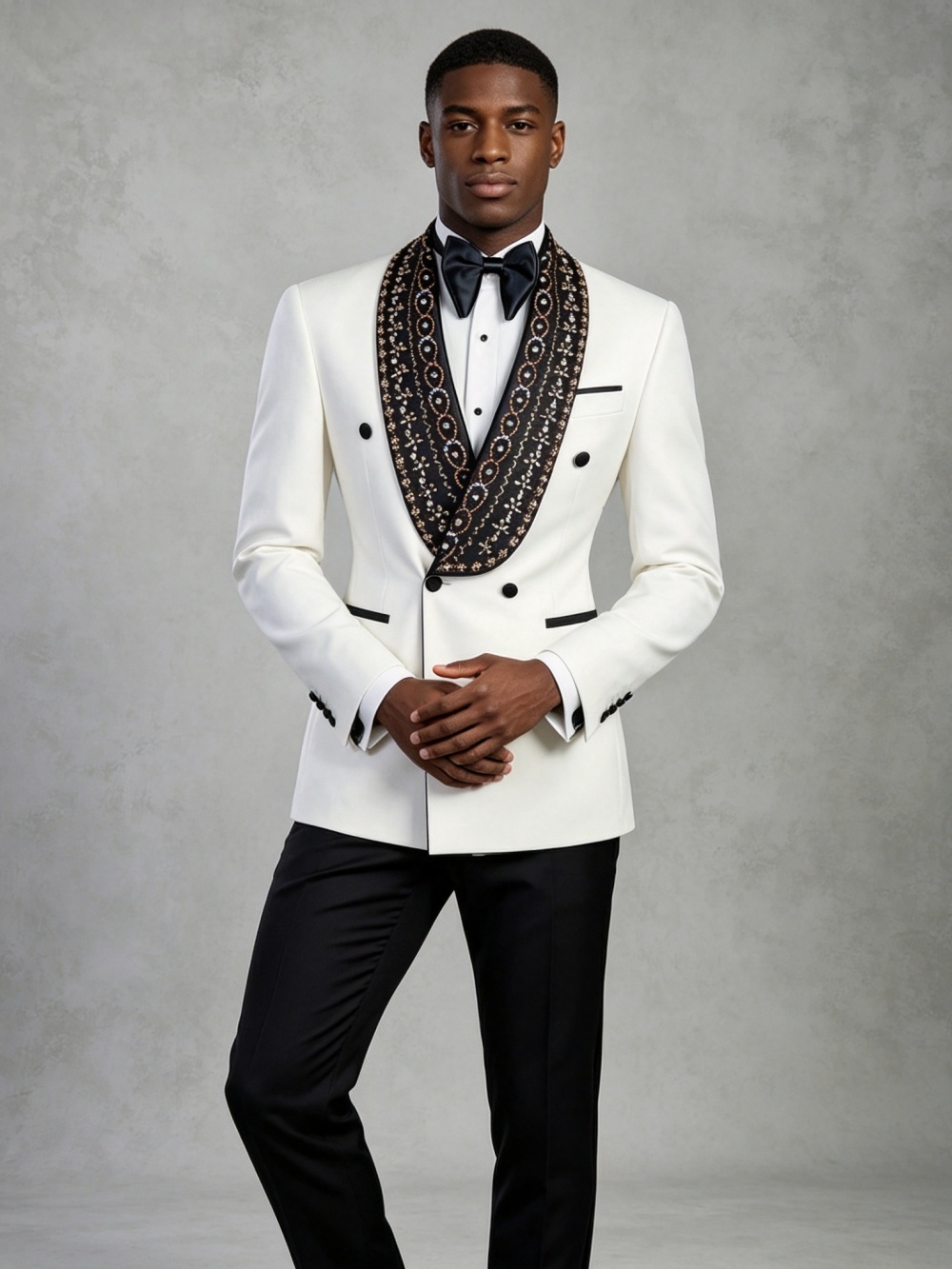 ダブルブレストメンズゴールデンビーズスーツセット 2ピース  - Men Formal Wear Outfits のレビューと価格