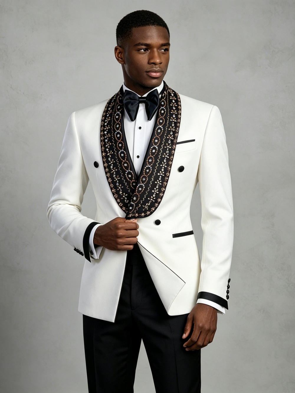 ダブルブレストメンズゴールデンビーズスーツセット 2ピース  - Men Formal Wear Outfits のレビューと価格