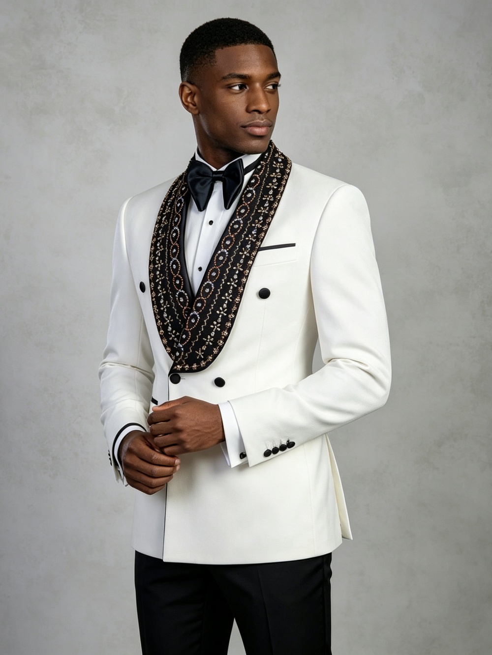 ダブルブレストメンズゴールデンビーズスーツセット 2ピース  - Men Formal Wear Outfits のレビューと価格