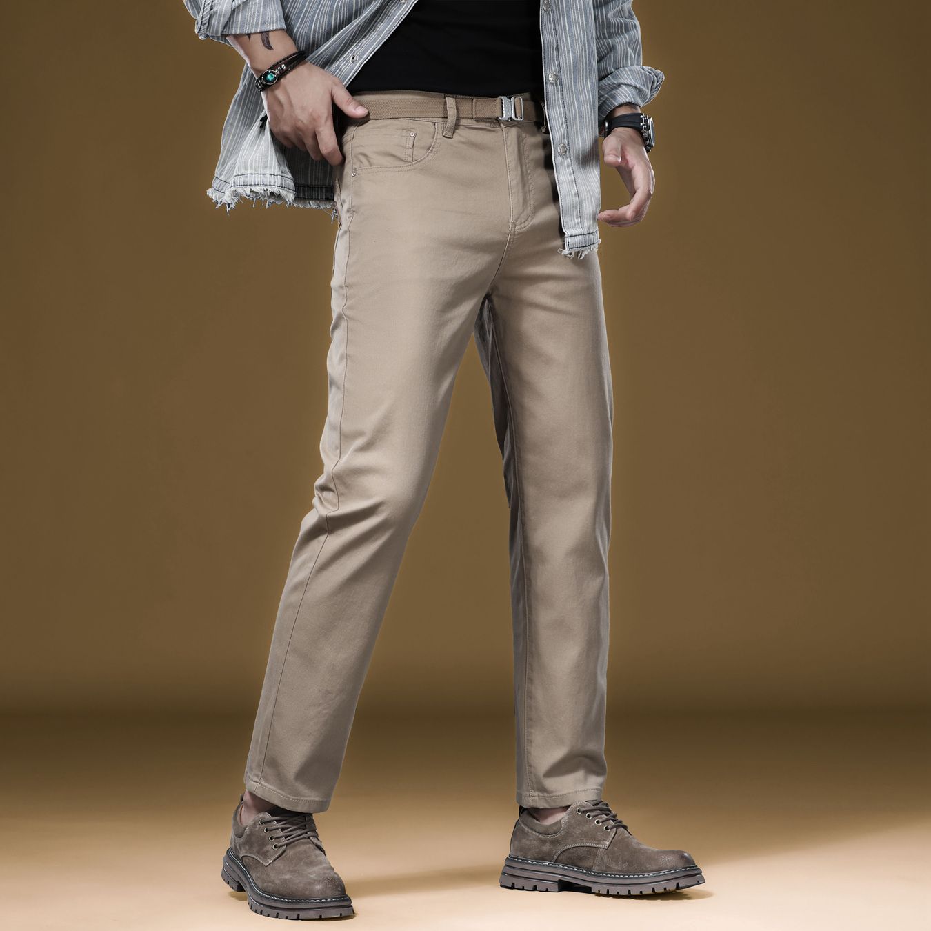高品質メンズパンツ新登場 カジュアルストレート コットンスト - Khaki Formal Wear Men のレビューと価格