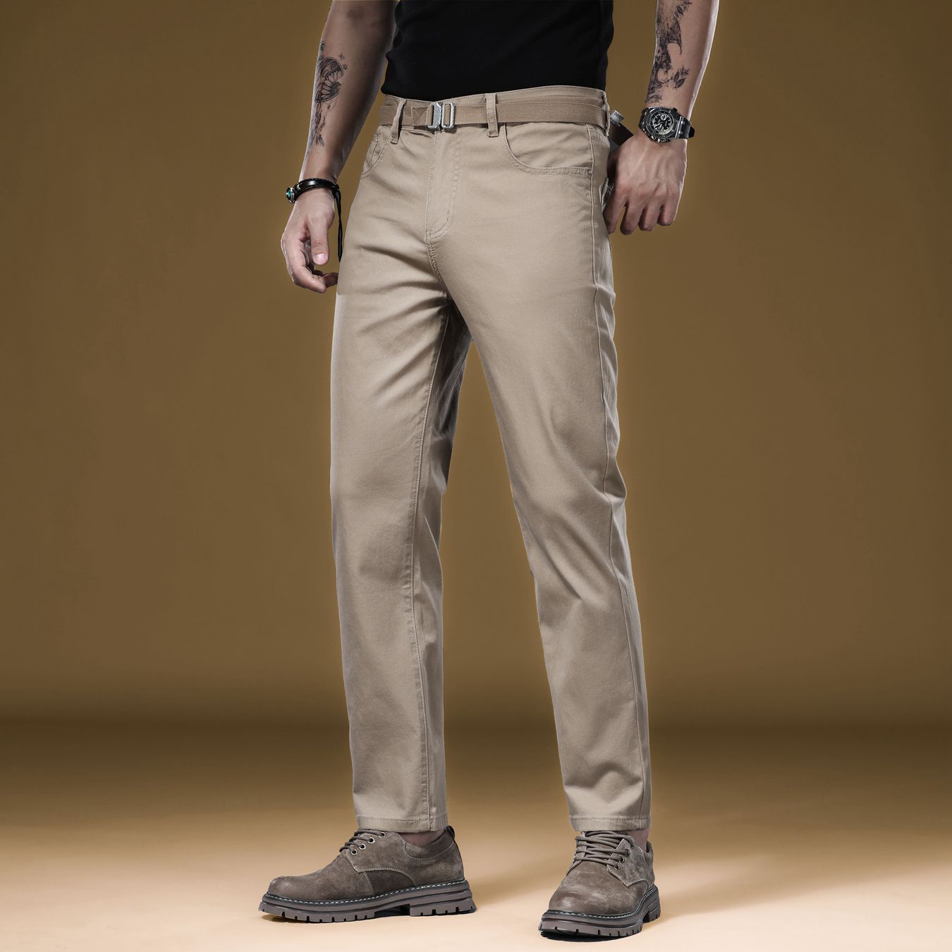 高品質メンズパンツ新登場 カジュアルストレート コットンスト - Khaki Formal Wear Men のレビューと価格